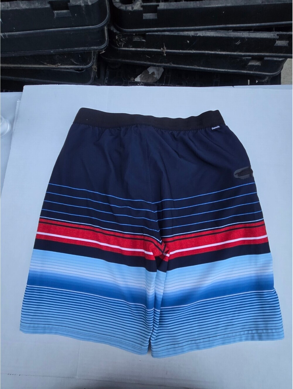 Bench Mens Striped board  Swim Shorts Size M Polyester Spandex Blend